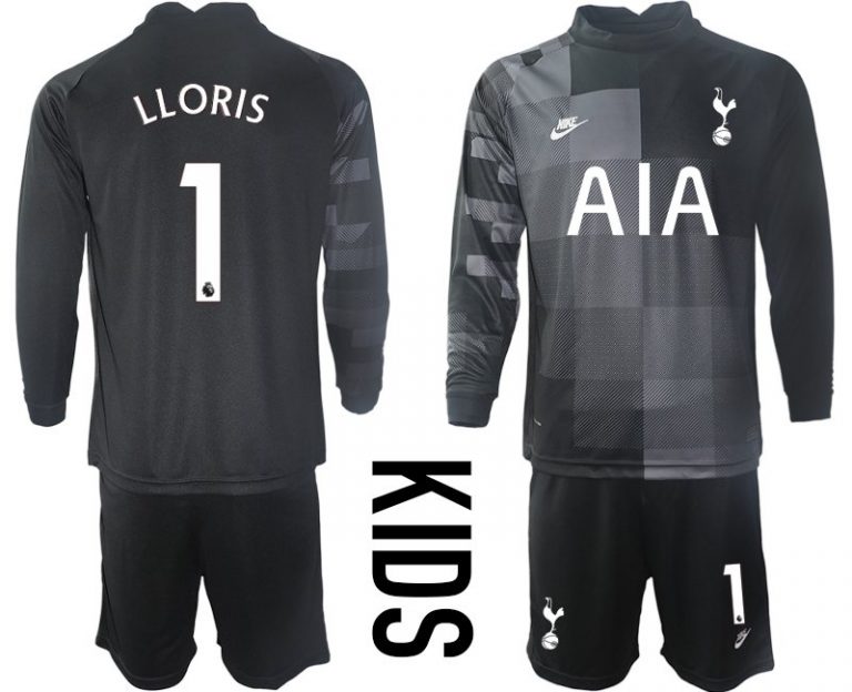 Tottenham Hotspur Torwarttrikot 2022 schwarz für Kinder Trikotsatz Langarm mit Aufdruck LLORIS 1