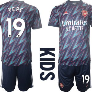 Trikotsatz FC Arsenal Ausweichtrikot 2021/2022 für Kinder Blau mit PEPE 19 Aufdruck