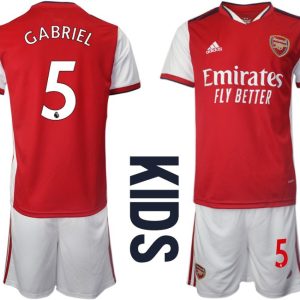 Trikotsatz FC Arsenal Heimtrikot 2021/2022 für Kinder weiß/rot mit Gabriel 5 Aufdruck