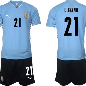 Uruguay 2022 Heimtrikot hellblau Herren Trikotsatz mit Aufdruck E.Cavani 21