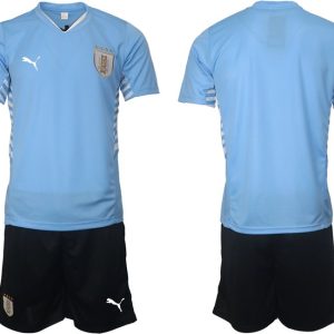 Uruguay 2022 Heimtrikot Herren Trikotsatz Kurzarm in hellblau (+ Kurze Hosen schwarz)