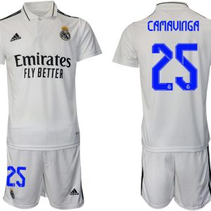 Camavinga 25 Real Madrid Heimtrikot 2022-2023 weiß Trikotsatz Kurzarm + Kurze Hosen