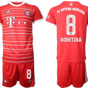 FC Bayern München 2022-23 Heimtrikot Goretzka 8 Trikotsatz Kurzarm + Kurze Hosen