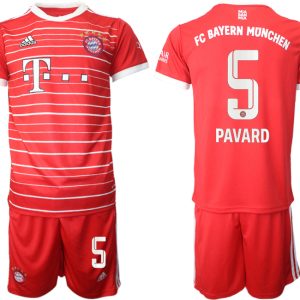 FC Bayern München 2022-23 Heimtrikot Pavard 5 Trikotsatz Kurzarm + Kurze Hosen