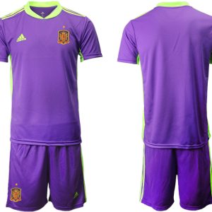 Goalkeeper Shirt Fußballtrikots Spanien Nationaltrikot 2022 Lila Kurzarm + Kurze Hosen