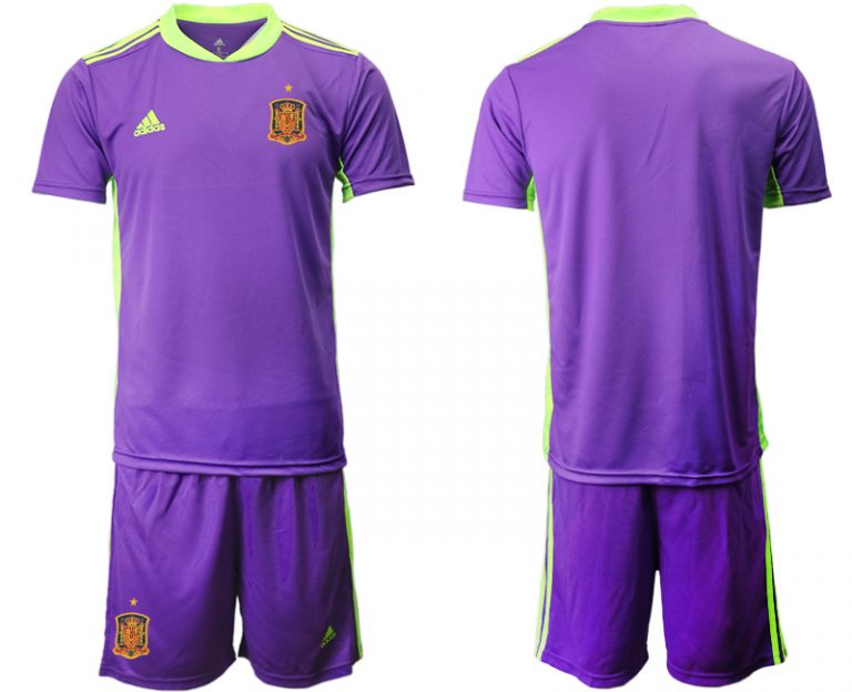 Goalkeeper Shirt Fußballtrikots Spanien Nationaltrikot 2022 Lila Kurzarm + Kurze Hosen