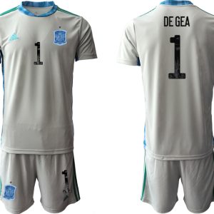 Goalkeeper Shirt Fußballtrikots Spanien Trikot 2022 Grau Kurzarm + Kurze Hosen DE GEA 1