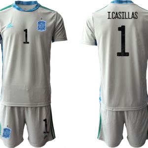 Goalkeeper Shirt Fußballtrikots Spanien Trikot 2022 Grau Kurzarm + Kurze Hosen I.CASILLAS 1