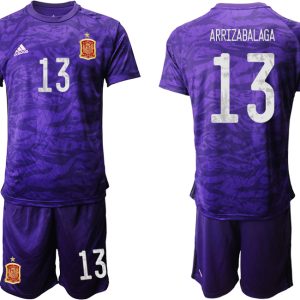 Goalkeeper Shirt Spanien Trikot 2022 Lila Kurzarm + Kurze Hosen ARRIZABALAGA 13