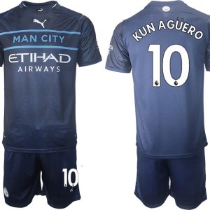 Manchester City Auswärtstrikot 2022 Kurzarm + Kurze Hosen AGÜERO 10