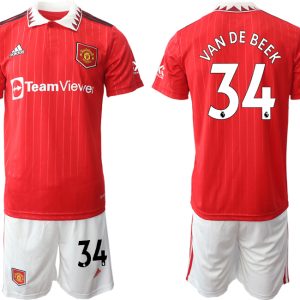 Manchester United 2022-23 Heimtrikot Herren Trikot + Kurze Hosen mit Aufdruck VAN DE BEEK 34