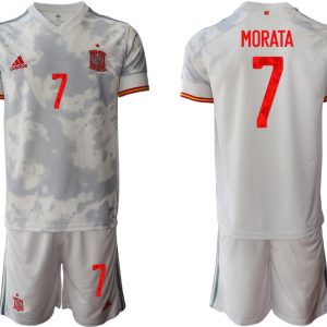 Spanien Auswärtstrikot EM 2021 Weiss Kurzarm + Kurze Hosen MORATA 7