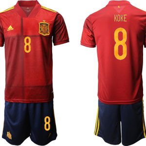 Spanien Heimtrikot Home EM 2022 Rot Kurzarm + Kurze Hosen KOKE 8