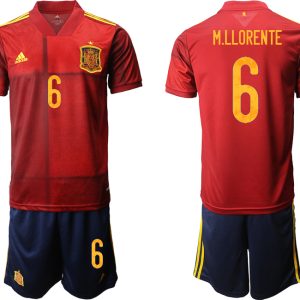 Spanien Heimtrikot Home EM 2022 Rot Kurzarm + Kurze Hosen M.LLORENTE 6