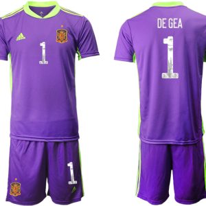 Spanien Nationaltrikot Lila Kurzarm + Kurze Hosen Goalkeeper DE GEA 1