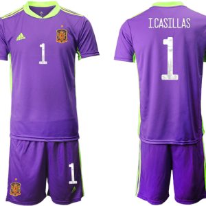 Spanien Nationaltrikot Lila Kurzarm + Kurze Hosen I.CASILLAS 1