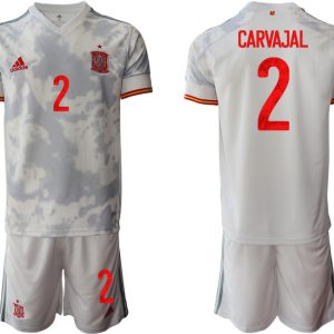 Spanien Trikot Away EM 2021 Weiss Kurzarm + Kurze Hosen CARVAJAL 2