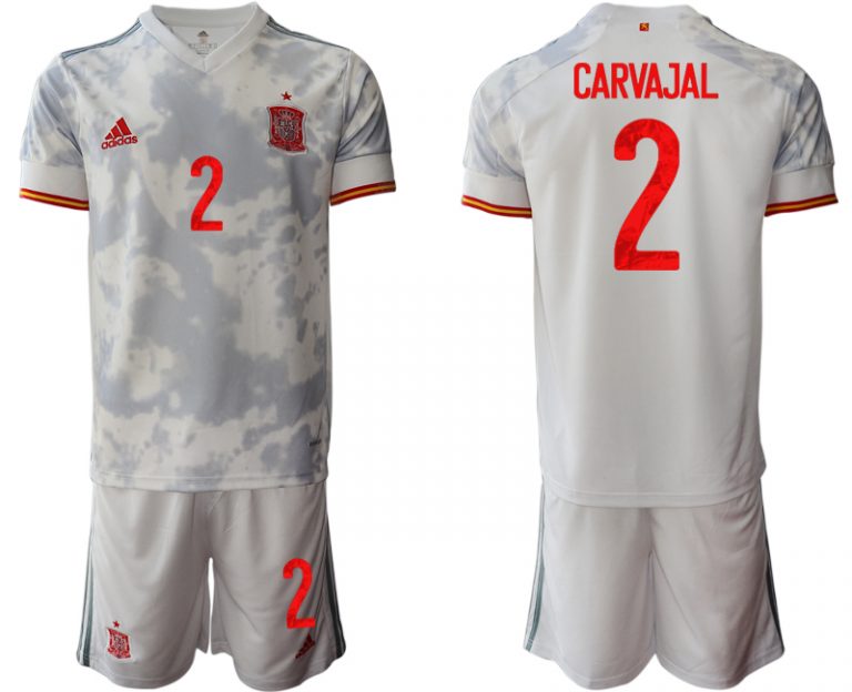 Spanien Trikot Away EM 2021 Weiss Kurzarm + Kurze Hosen CARVAJAL 2