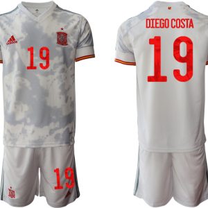 Spanien Trikot Away EM 2021 Weiss Kurzarm + Kurze Hosen DIEGO COSTA 19