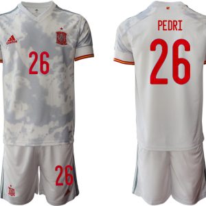 Spanien Trikot Away EM 2021 Weiss Kurzarm + Kurze Hosen PEDRI 26