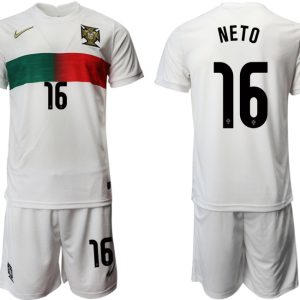 2022 Portugal Heimtrikot Away Weiß Trikotsatz Kurzarm + Kurze Hosen NETO 16