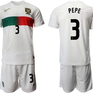 2022 Portugal Heimtrikot Away Weiß Trikotsatz Kurzarm + Kurze Hosen PEPE 3