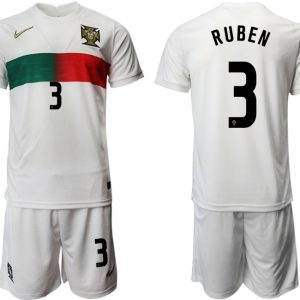 2022 Portugal Heimtrikot Away Weiß Trikotsatz Kurzarm + Kurze Hosen RUBEN 3