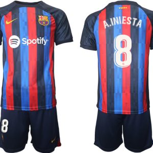 FC Barcelona 2022/23 Heimtrikot dunkles Blau Trikotsatz Kurzarm mit Aufdruck A.INIESTA 8