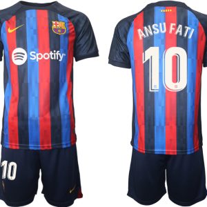 FC Barcelona 2022/23 Heimtrikot dunkles Blau Trikotsatz Kurzarm mit Aufdruck ANSU FATI 10