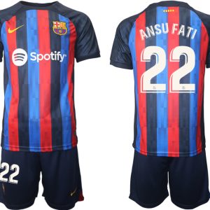 FC Barcelona 2022/23 Heimtrikot dunkles Blau Trikotsatz Kurzarm mit Aufdruck ANSU FATI 22