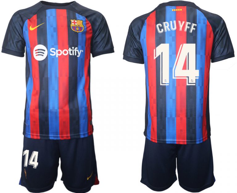 FC Barcelona 2022/23 Heimtrikot dunkles Blau Trikotsatz Kurzarm mit Aufdruck CRUYFF 14