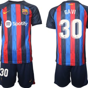 FC Barcelona 2022/23 Heimtrikot dunkles Blau Trikotsatz Kurzarm mit Aufdruck GAVI 30