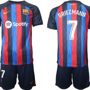 FC Barcelona 2022/23 Heimtrikot dunkles Blau Trikotsatz Kurzarm mit Aufdruck GRIEZMANN 7