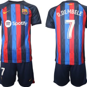 FC Barcelona 2022/23 Heimtrikot dunkles Blau Trikotsatz Kurzarm mit Aufdruck O.DEMBELE 7