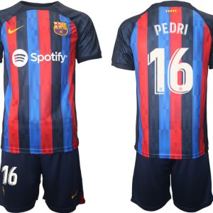 FC Barcelona 2022/23 Heimtrikot dunkles Blau Trikotsatz Kurzarm mit Aufdruck PEDRI 16