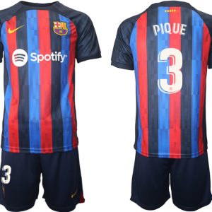 FC Barcelona 2022/23 Heimtrikot dunkles Blau Trikotsatz Kurzarm mit Aufdruck PIQUE 3