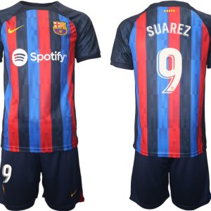 FC Barcelona 2022/23 Heimtrikot dunkles Blau Trikotsatz Kurzarm mit Aufdruck SUAREZ 9