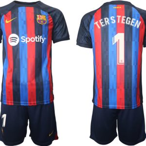 FC Barcelona 2022/23 Heimtrikot dunkles Blau Trikotsatz Kurzarm mit Aufdruck Ter Stegen 1