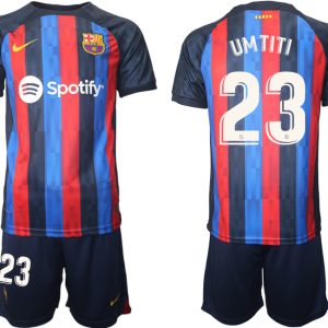 FC Barcelona 2022/23 Heimtrikot dunkles Blau Trikotsatz Kurzarm mit Aufdruck UMTITI 23