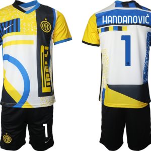 Fourth Jersey Inter Mailand 4th Trikotsatz Kit gelb blau Kurzarm + Kurze Hosen Handanović 1