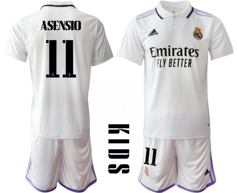 Günstige Fussballtrikot Kinder Heimtrikot Real Madrid Home Trikot weiß lila 2022/23 ASENSIO #11