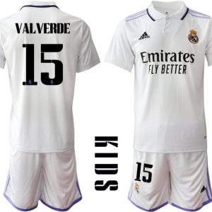 Günstige Fussballtrikot Kinder Heimtrikot Real Madrid Home Trikot weiß lila 2022/23 VALVERDE #15