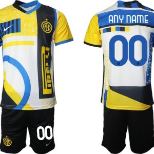 Günstige Inter Mailand Stadium Jersey Fussball Trikot gelb blau Kurzarm + Kurze Hosen