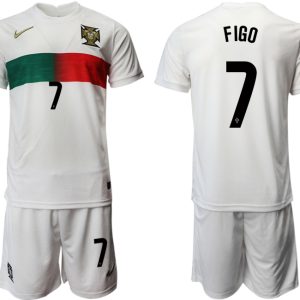 Günstige Portugal Heimtrikot Away Weiß Trikotsatz Kurzarm + Kurze Hosen FIGO 7