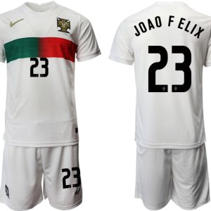 Günstige Portugal Heimtrikot Away Weiß Trikotsatz Kurzarm + Kurze Hosen JOAO F ELIX 23