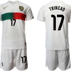 Günstige Portugal Heimtrikot Away Weiß Trikotsatz Kurzarm + Kurze Hosen TRINCAO 17