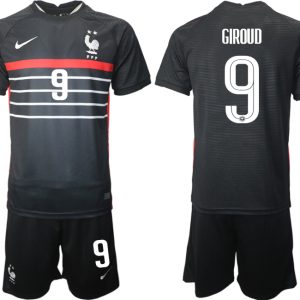 Günstige Trikotsatz Frankreich Auswärts Trikots Schwarz EM 2022 mit Aufdruck GIROUD 9