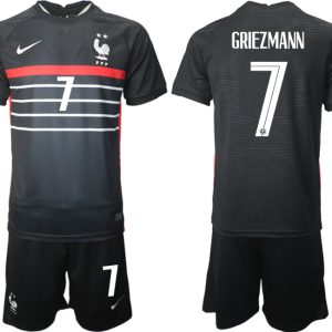 Günstige Trikotsatz Frankreich Auswärts Trikots Schwarz EM 2022 mit Aufdruck GRIEZMANN 7