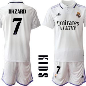 HAZARD #7 Kinder Heimtrikot Real Madrid Home Trikot weiß lila 2022/23 Günstige Fussballtrikot