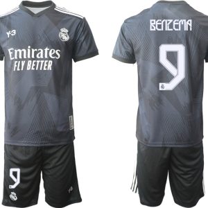 Herren Y-3 Real Madrid Viertes Fußballtrikot schwarz für die Saison 2021-2022 BENZEMA 9